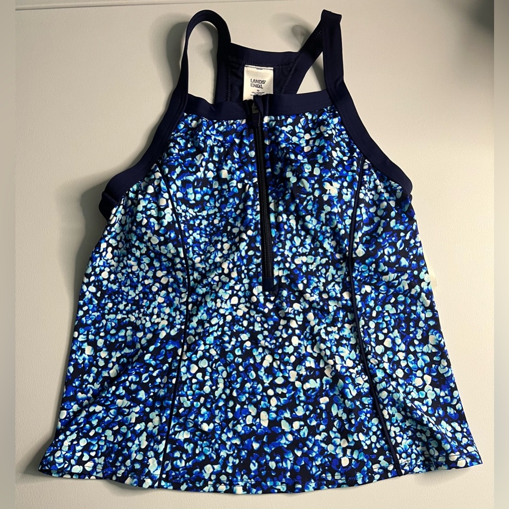 Lands End Blue and White Patterned Swim Top